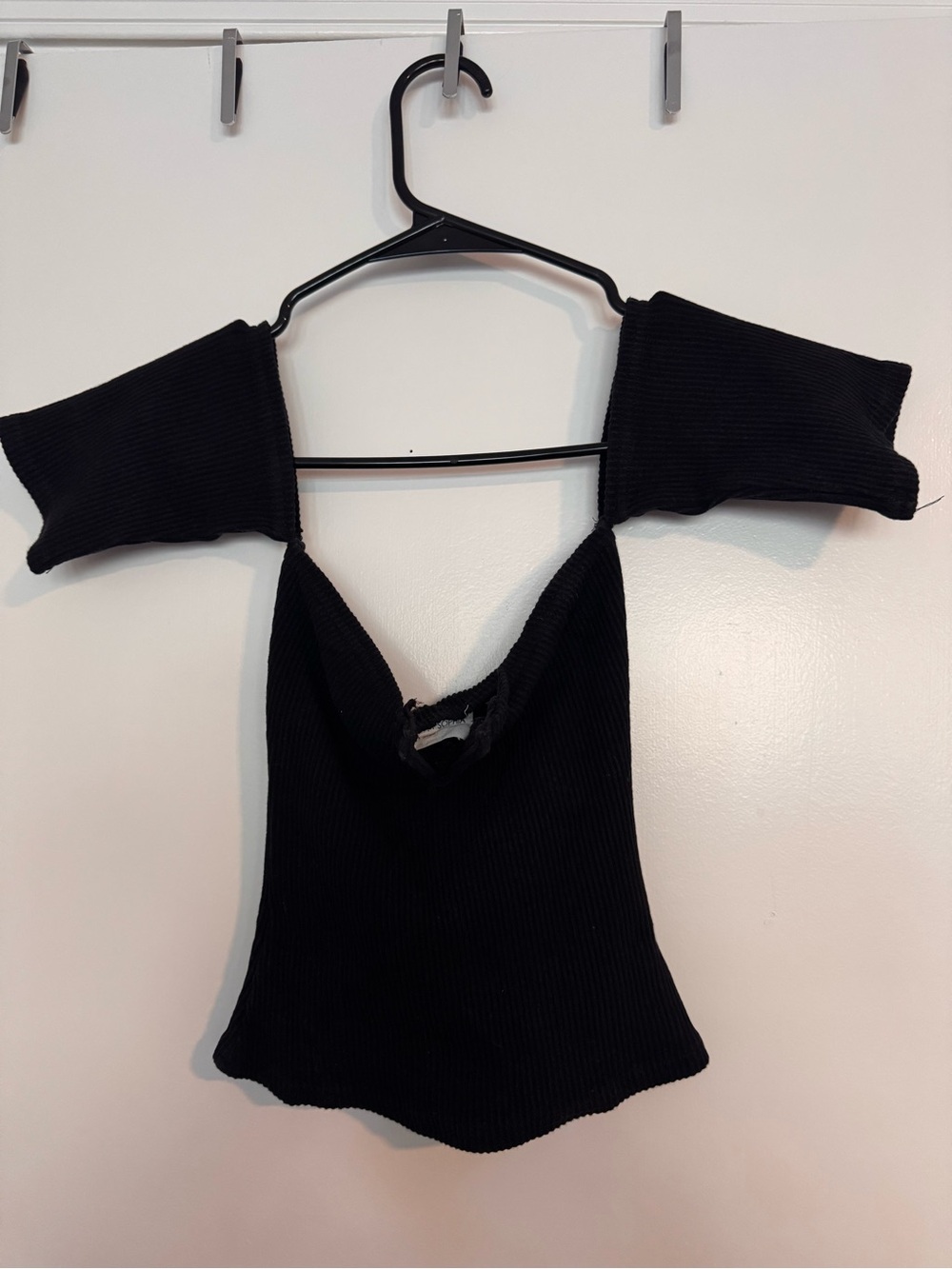 Black Ribbed Off-Shoulder Crop Top